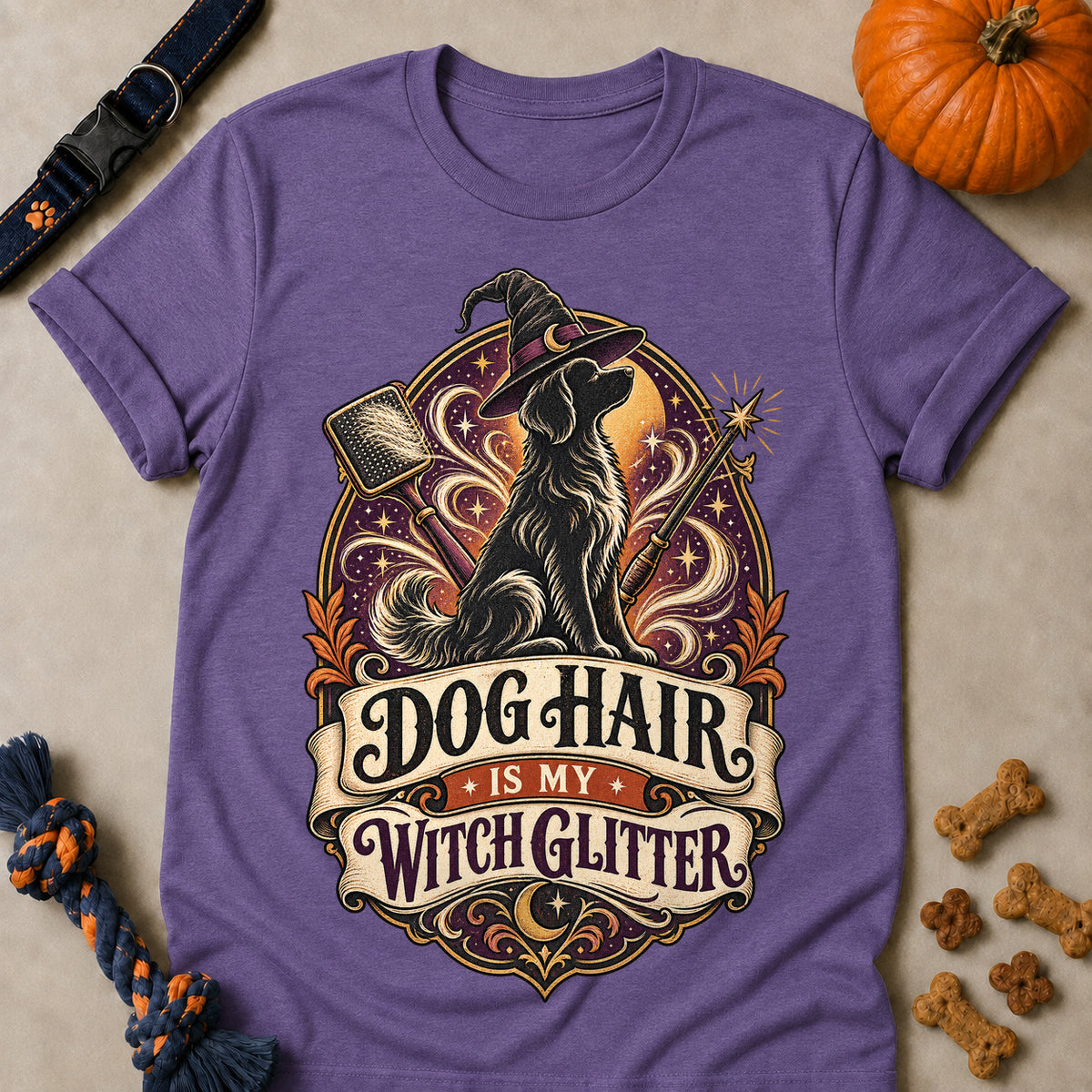 Dog Hair Is My Witch Glitter Colored Print T-Shirt - Heather Purple - Brooke & Belle