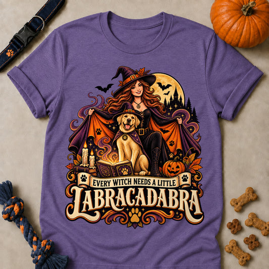 Every Witch Needs A Little Labracadabra Colored Print T-Shirt - Heather Purple - Brooke & Belle