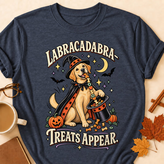 Labracadabra! Treats Appear Colored Print T-Shirt - Heather Navy - Brooke & Belle