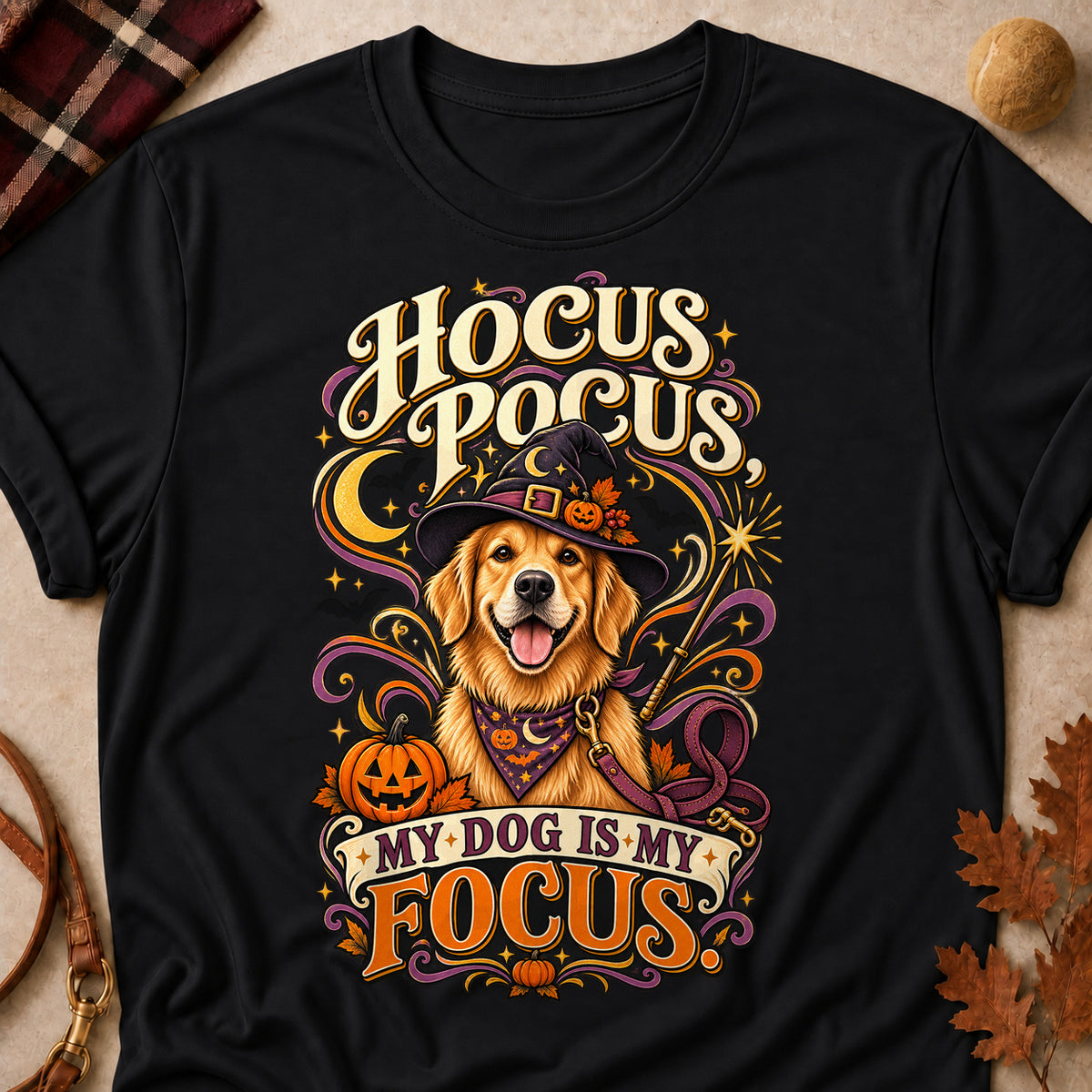 Hocus Pocus, My Dog Is My Focus Colored Print T-Shirt - Black - Brooke & Belle