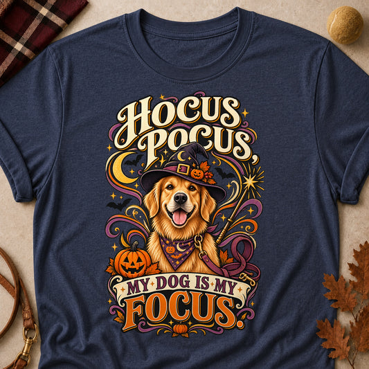 Hocus Pocus, My Dog Is My Focus Colored Print T-Shirt - Heather Navy - Brooke & Belle