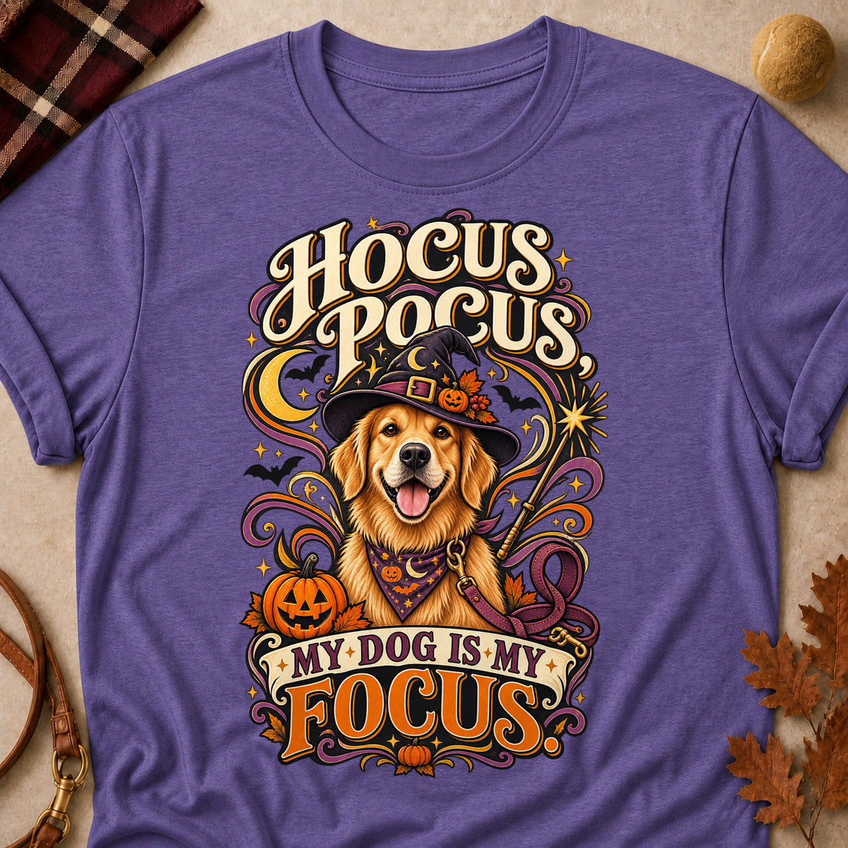 Hocus Pocus, My Dog Is My Focus Colored Print T-Shirt - Heather Purple - Brooke & Belle