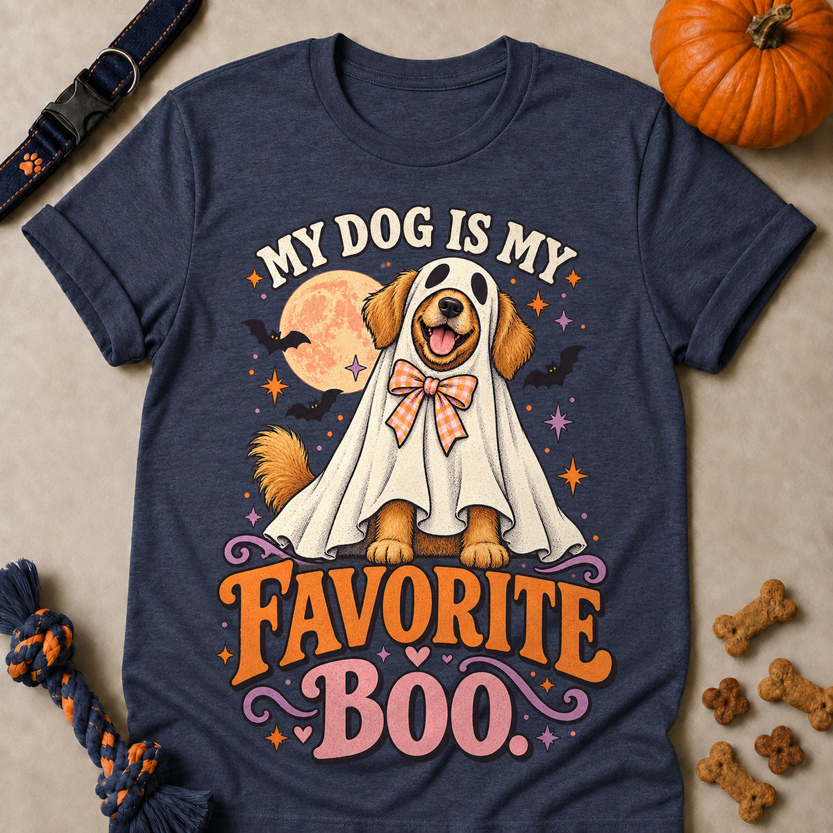 My Dog Is My Favorite Boo Colored Print T-Shirt - Heather Navy - Brooke & Belle