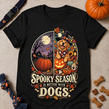 Spooky Season Is Better With Dogs Colored Print T-Shirt - Black - Brooke & Belle
