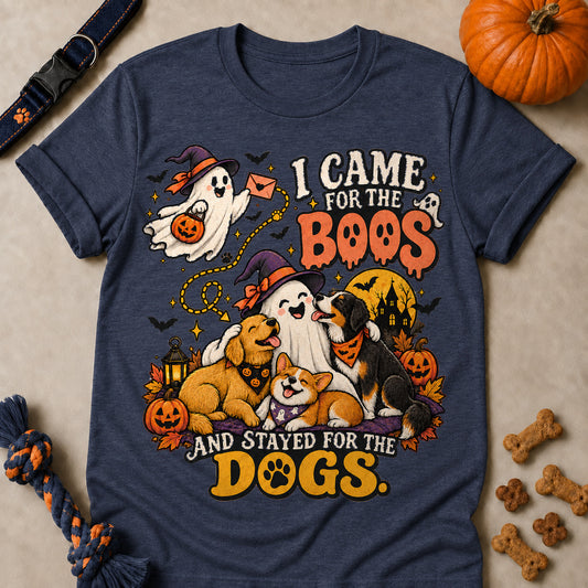I Came For The Boos And Stayed For The Dogs Colored Print T-Shirt - Heather Navy - Brooke & Belle
