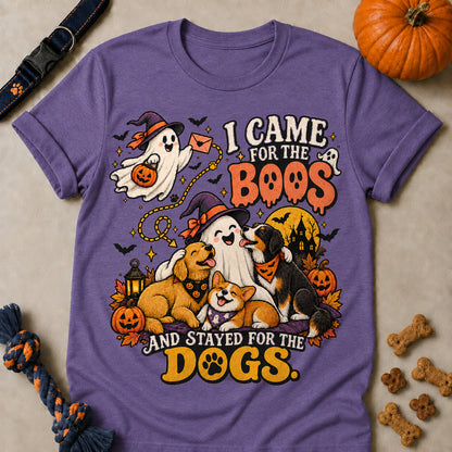 I Came For The Boos And Stayed For The Dogs Colored Print T-Shirt - Heather Purple - Brooke & Belle