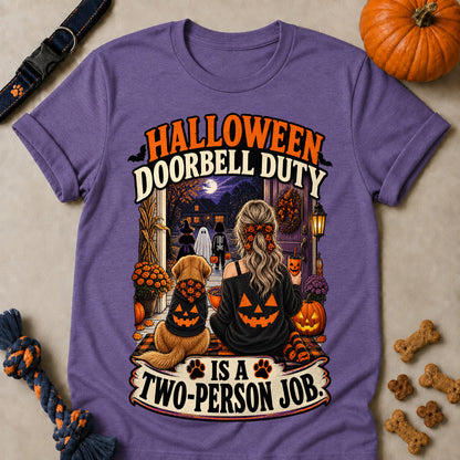 Halloween Doorbell Duty Is A Two-Person Job Colored Print T-Shirt - Heather Purple - Brooke & Belle