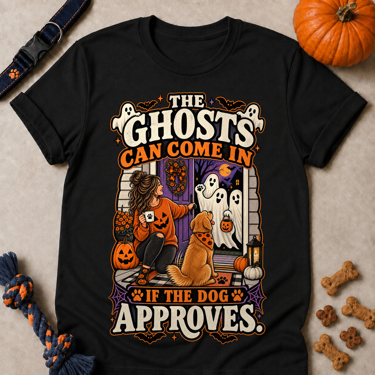 The Ghosts Can Come In If The Dog Approves Colored Print T-Shirt - Black - Brooke & Belle