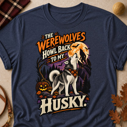 The Werewolves Howl Back To My Husky Colored Print T-Shirt - Heather Navy - Brooke & Belle