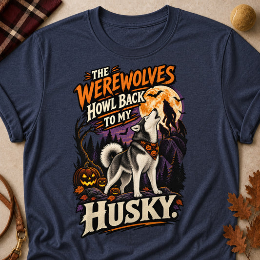 The Werewolves Howl Back To My Husky Colored Print T-Shirt - Heather Navy - Brooke & Belle