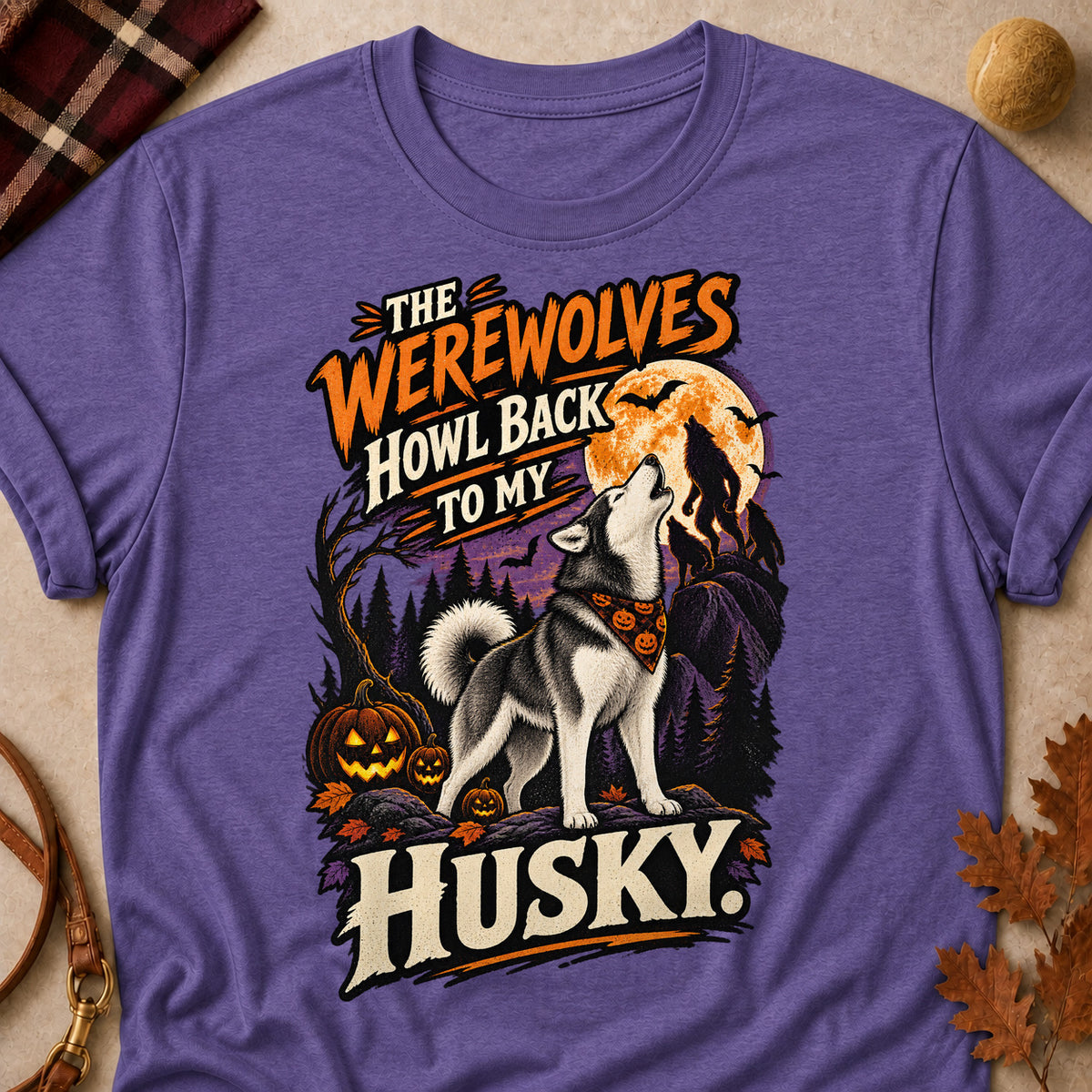 The Werewolves Howl Back To My Husky Colored Print T-Shirt - Heather Purple - Brooke & Belle