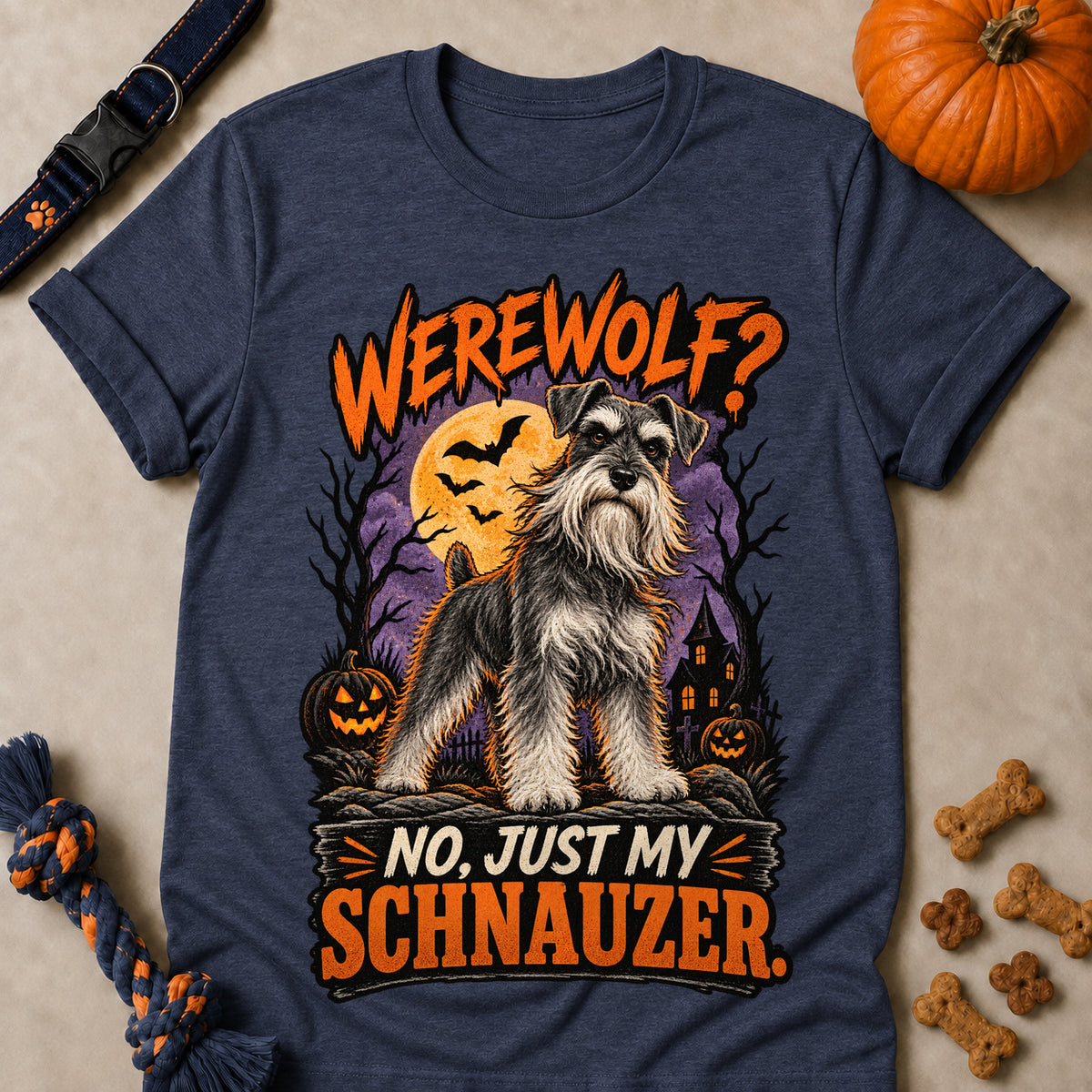 Werewolf? No, Just My Schnauzer Colored Print T-Shirt - Heather Navy - Brooke & Belle