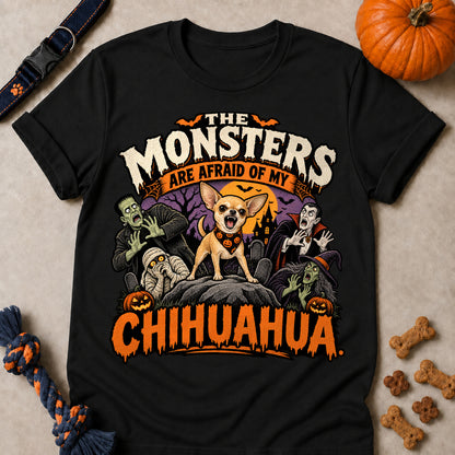 The Monsters Are Afraid Of My Chihuahua Colored Print T-Shirt - Black - Brooke & Belle