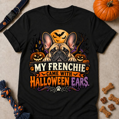 My Frenchie Came With Halloween Ears Colored Print T-Shirt - Black - Brooke & Belle