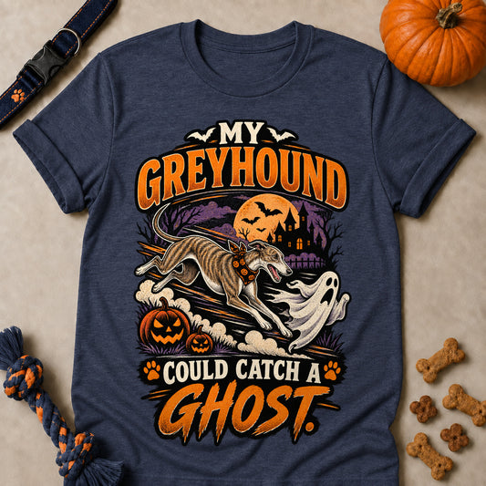 My Greyhound Could Catch A Ghost Colored Print T-Shirt - Heather Navy - Brooke & Belle