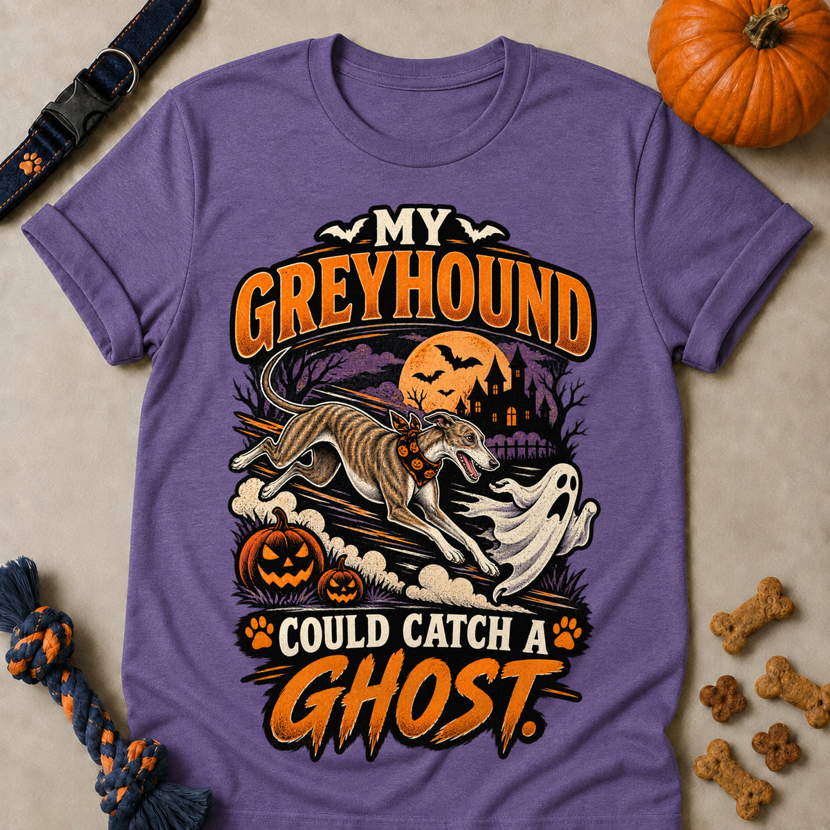 My Greyhound Could Catch A Ghost Colored Print T-Shirt - Heather Purple - Brooke & Belle