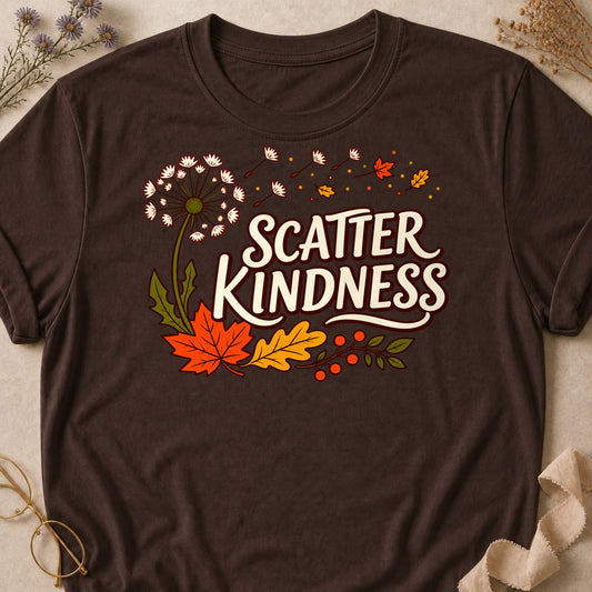 Scatter Kindness Fall Colored Print T-Shirt - Dark Chocolate - Brooke & Belle