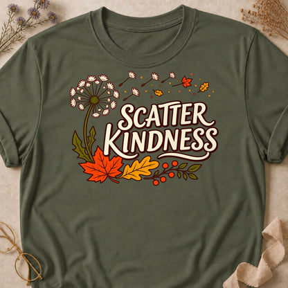 Scatter Kindness Fall Colored Print T-Shirt - Military Green - Brooke & Belle
