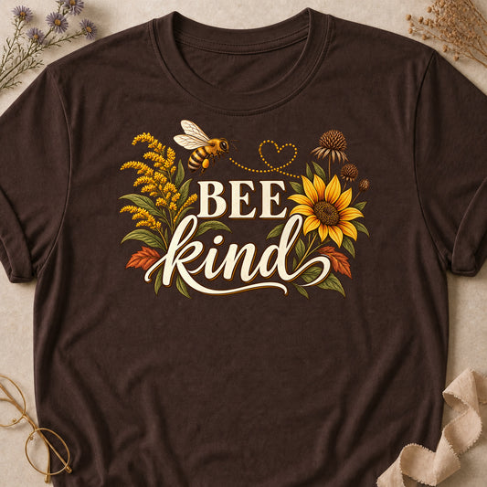 Bee Kind Fall Colored Print T-Shirt - Dark Chocolate - Brooke & Belle