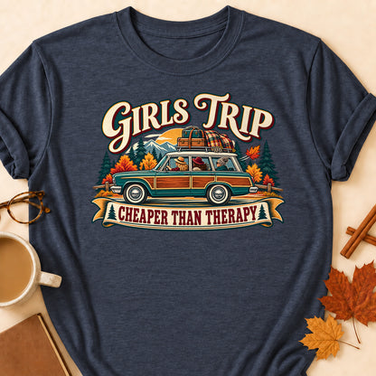 Girls Trip Cheaper Than Therapy Fall Colored Print T-Shirt - Heather Navy - Brooke & Belle