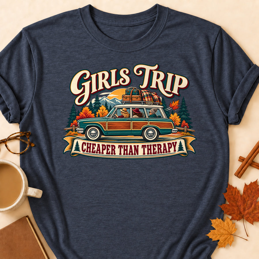 Girls Trip Cheaper Than Therapy Fall Colored Print T-Shirt