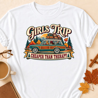 Girls Trip Cheaper Than Therapy Fall Colored Print T-Shirt - White - Brooke & Belle
