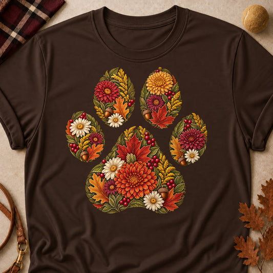 Floral Paw Print Fall Colored Print T-Shirt - Dark Chocolate - Brooke & Belle