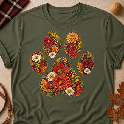 Floral Paw Print Fall Colored Print T-Shirt - Military Green - Brooke & Belle