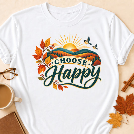 Choose Happy Fall Colored Print T-Shirt - White - Brooke & Belle