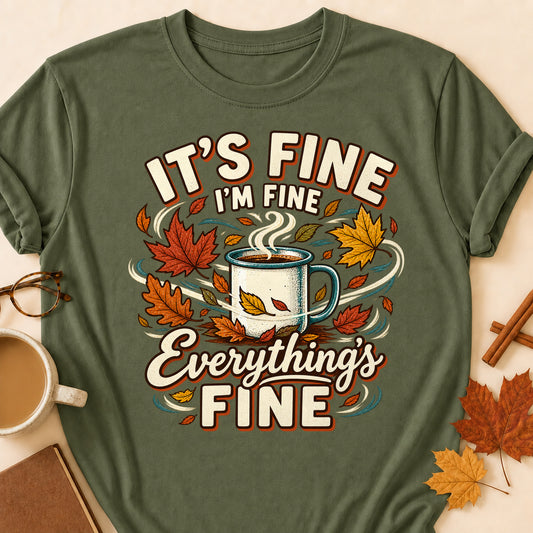 It's Fine I'm Fine Everything's Fine Fall Colored Print T-Shirt - Military Green - Brooke & Belle