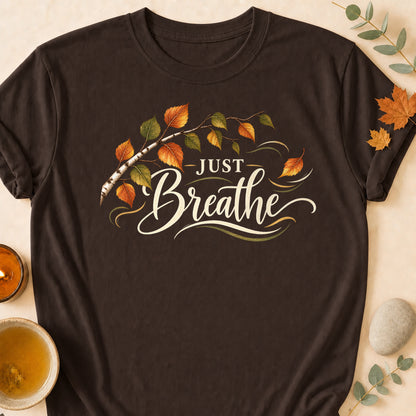 Just Breathe Fall Colored Print T-Shirt - Dark Chocolate - Brooke & Belle