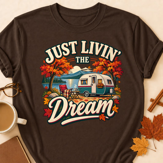 Just Livin' The Dream Fall Colored Print T-Shirt - Dark Chocolate - Brooke & Belle