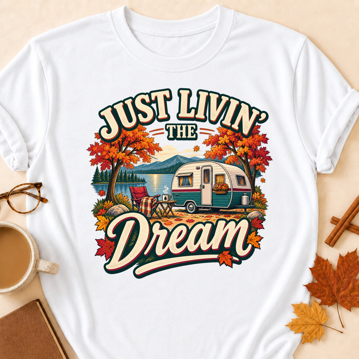 Just Livin' The Dream Fall Colored Print T-Shirt - White - Brooke & Belle