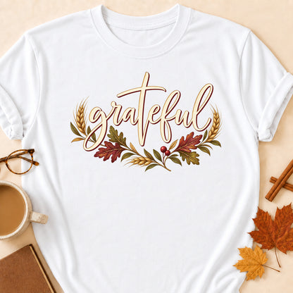 Grateful Fall Colored Print T-Shirt - White - Brooke & Belle