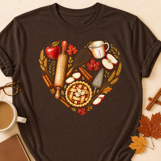 Baking Heart Fall Colored Print T-Shirt - Dark Chocolate - Brooke & Belle