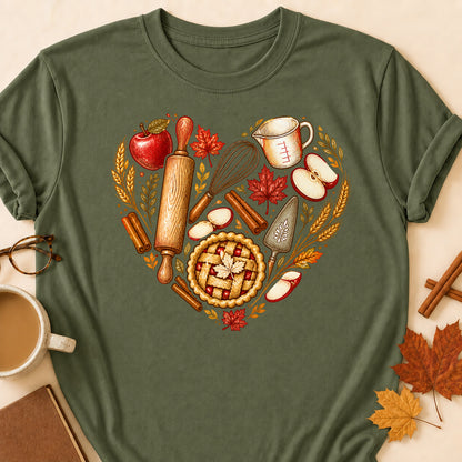 Baking Heart Fall Colored Print T-Shirt - Military Green - Brooke & Belle