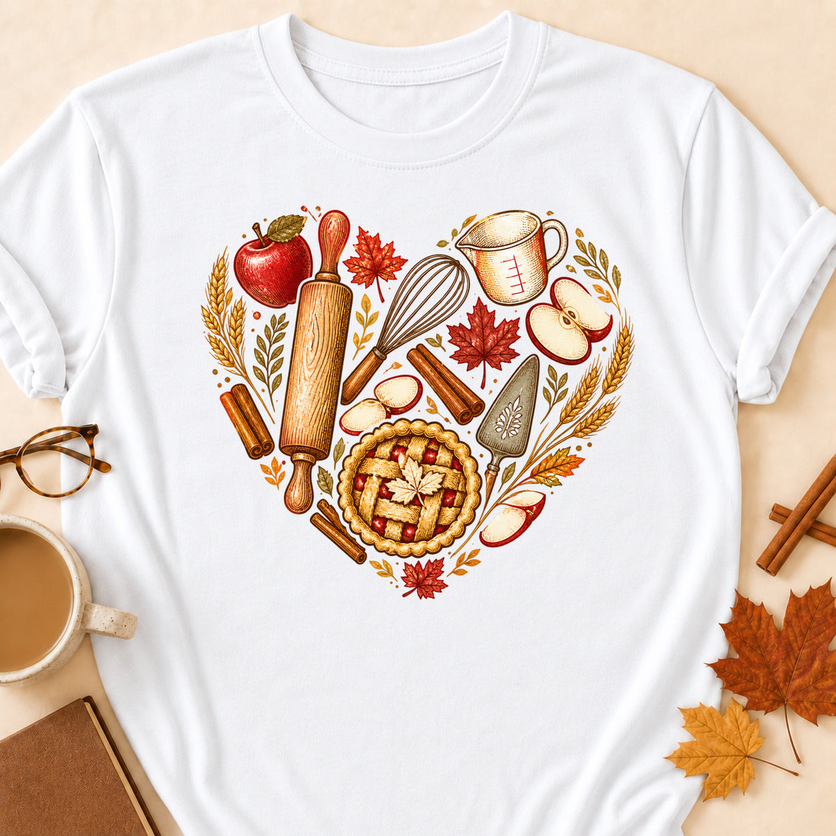 Baking Heart Fall Colored Print T-Shirt - White - Brooke & Belle