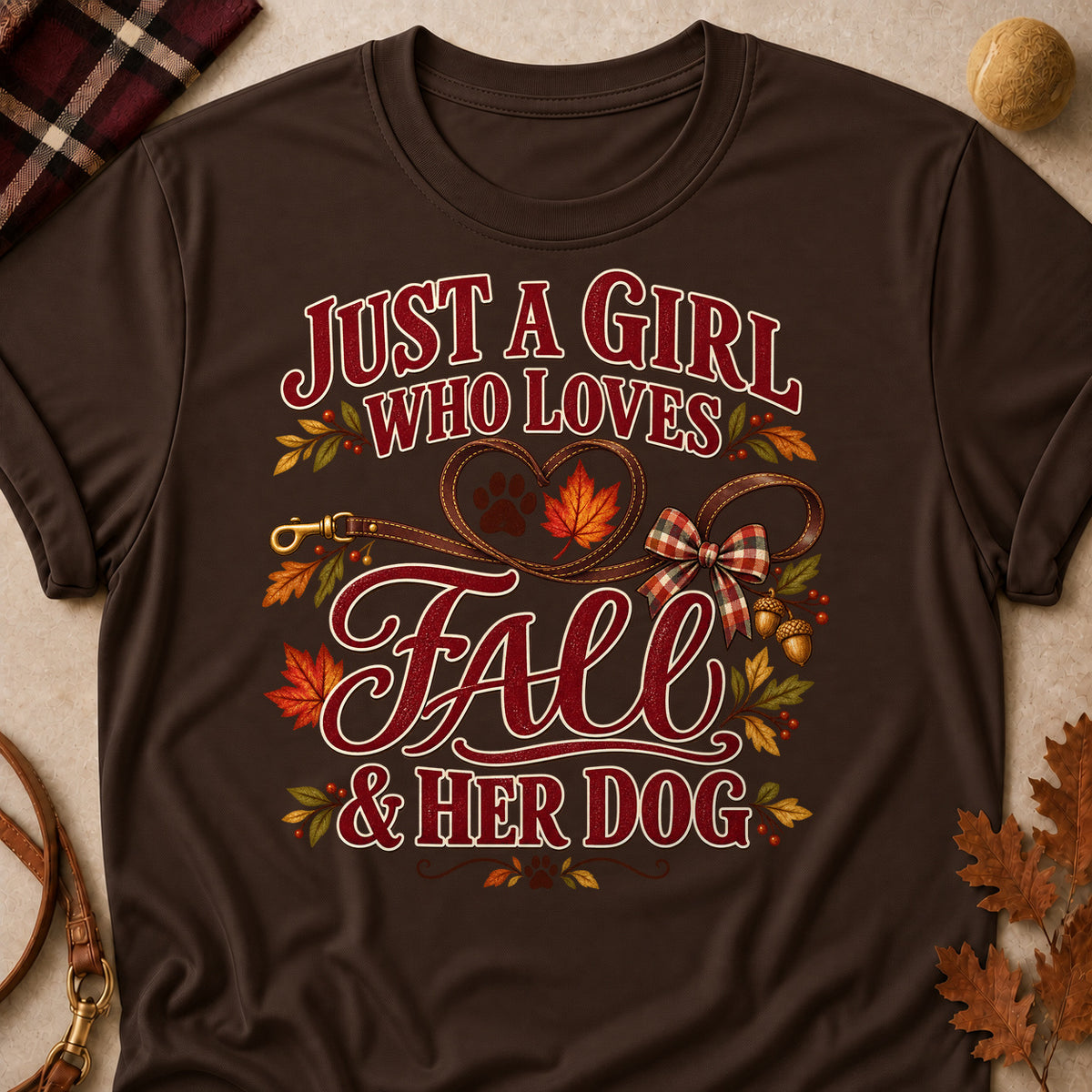 Girl Loves Fall Dog Colored Print T-Shirt - Dark Chocolate - Brooke & Belle