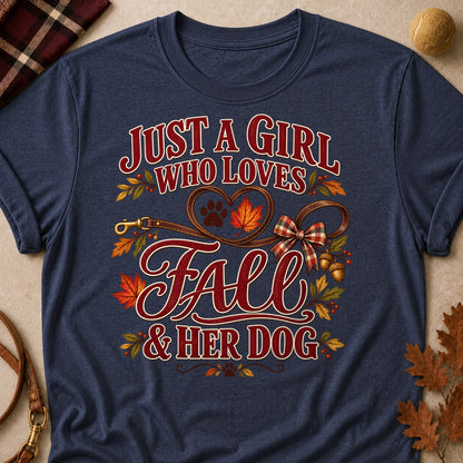 Girl Loves Fall Dog Colored Print T-Shirt - Heather Navy - Brooke & Belle