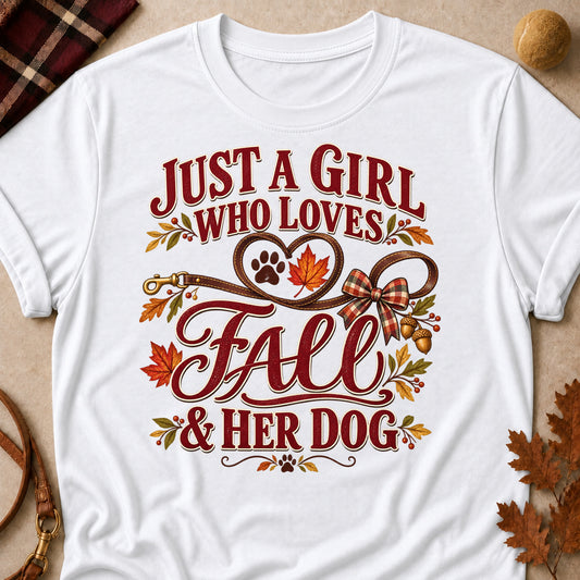 Girl Loves Fall Dog Colored Print T-Shirt - White - Brooke & Belle