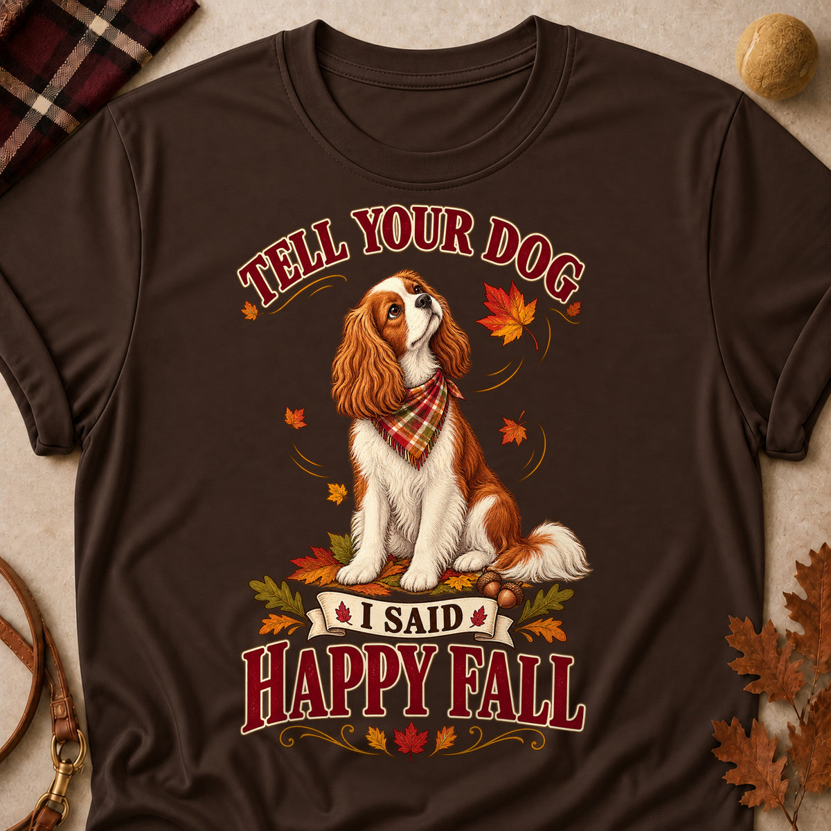 Tell Your Dog Happy Fall Colored Print T-Shirt - Dark Chocolate - Brooke & Belle