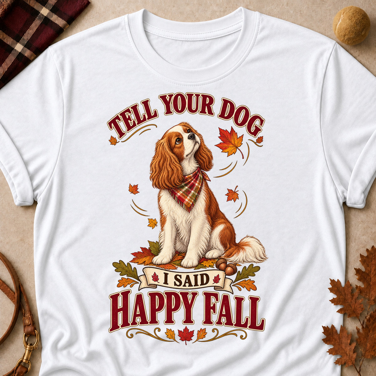 Tell Your Dog Happy Fall Colored Print T-Shirt - White - Brooke & Belle