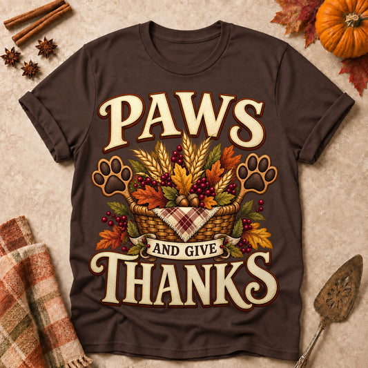 Paws Give Thanks Colored Print T-Shirt - Dark Chocolate - Brooke & Belle