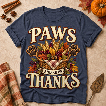 Paws Give Thanks Colored Print T-Shirt - Heather Navy - Brooke & Belle