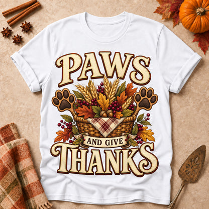 Paws Give Thanks Colored Print T-Shirt - White - Brooke & Belle