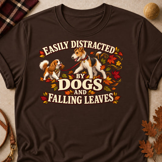 Distracted Dogs Leaves Colored Print T-Shirt - Dark Chocolate - Brooke & Belle