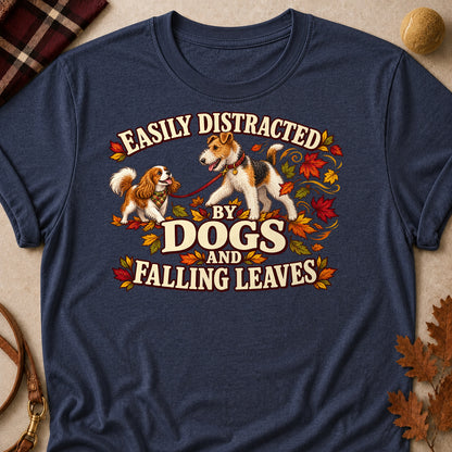 Distracted Dogs Leaves Colored Print T-Shirt - Heather Navy - Brooke & Belle