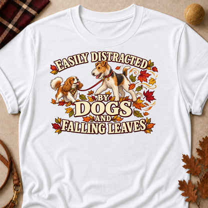 Distracted Dogs Leaves Colored Print T-Shirt - White - Brooke & Belle