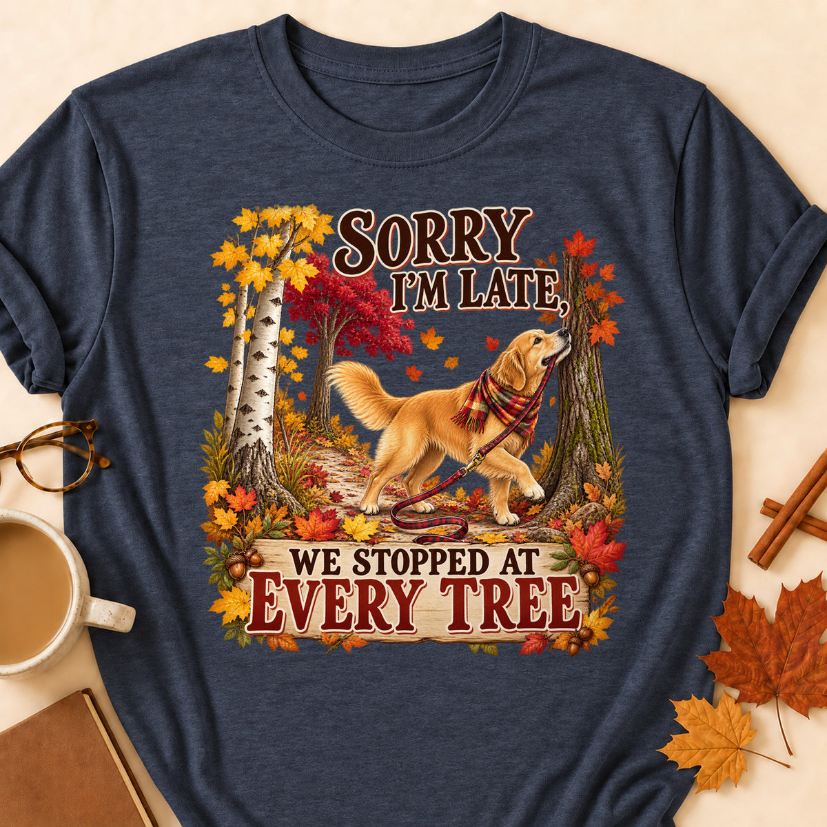 Sorry Late Every Tree Colored Print T-Shirt - Heather Navy - Brooke & Belle