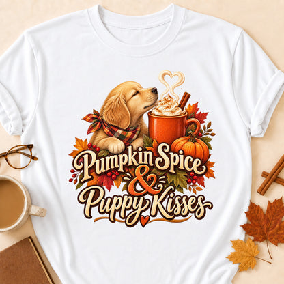 Pumpkin Spice Puppy Kisses Colored Print T-Shirt - White - Brooke & Belle